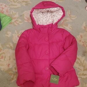 Kate Spade Fuchsia Puffer Coat with Polka Dot Lining